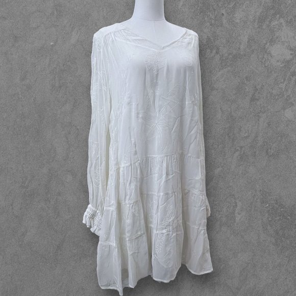 All Saints Abelie Verity Mini Dress Womens Embroidered Puff Sleeve in Chalk Whit - Picture 1 of 12
